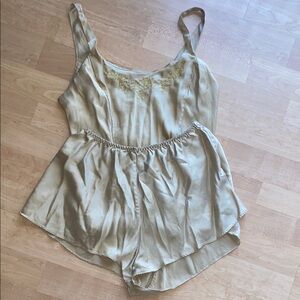 Victoria Secret Gold 100% Silk Pajama Set with Spaghetti Straps